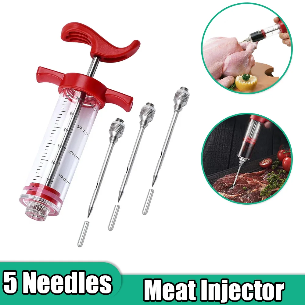 Flavor Needle BBQ Meat Syringe Marinade Injector Pork Steak Meat Sauces Syringes With 3 Stainless Steel Needles Kitchen Tools