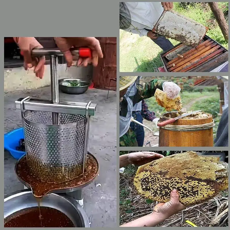 Honey Press Rustproof Stainless Steel Uniform Mesh Honey Strainer With 3 Honey Filters Manual Honey Harvesting Equipment For