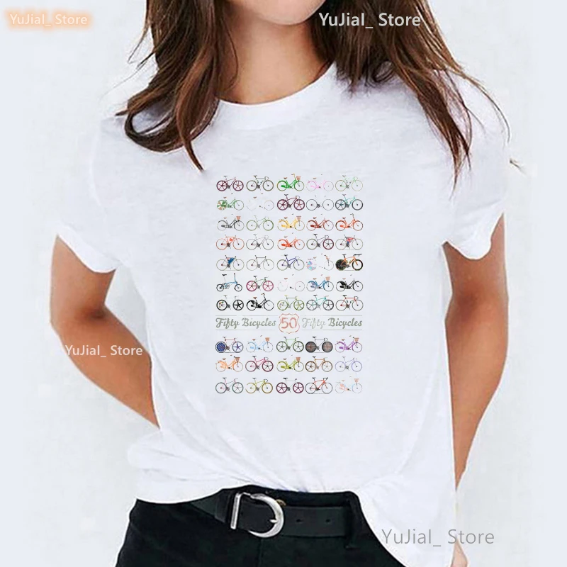 Acquerello 50 biciclette stampa grafica Tshirt abbigliamento donna divertente maglietta Casual Femme Summer Fashion top Tee Shirt femminile