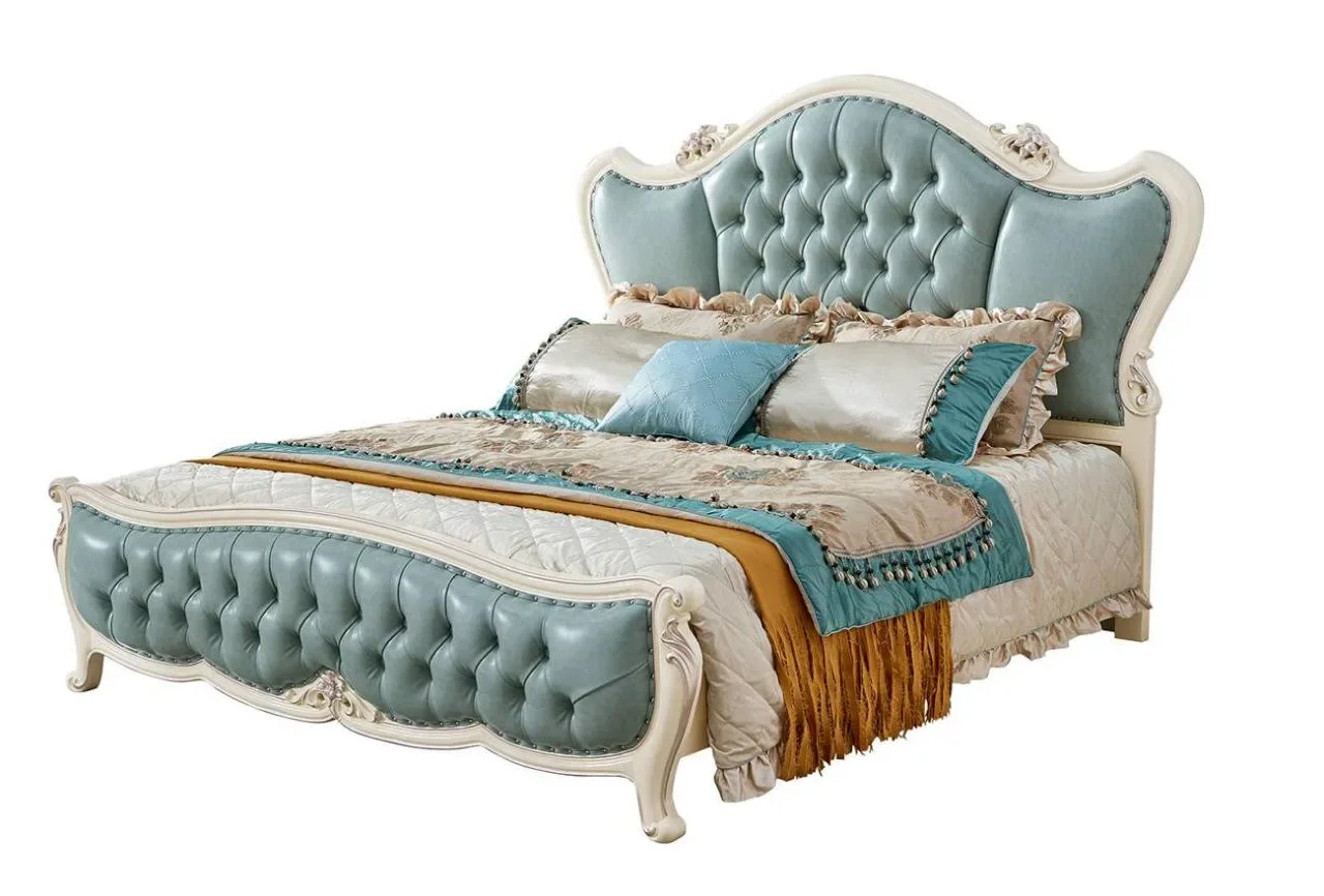 European Style Leather Solid Wood Bed