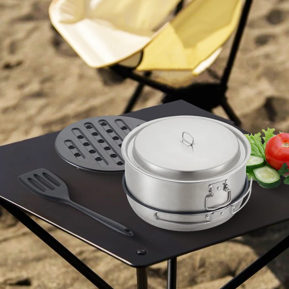 

7-Piece Outdoor Lightweight Camping Cookware Stainless Steel 2-3 Person Camping Pot