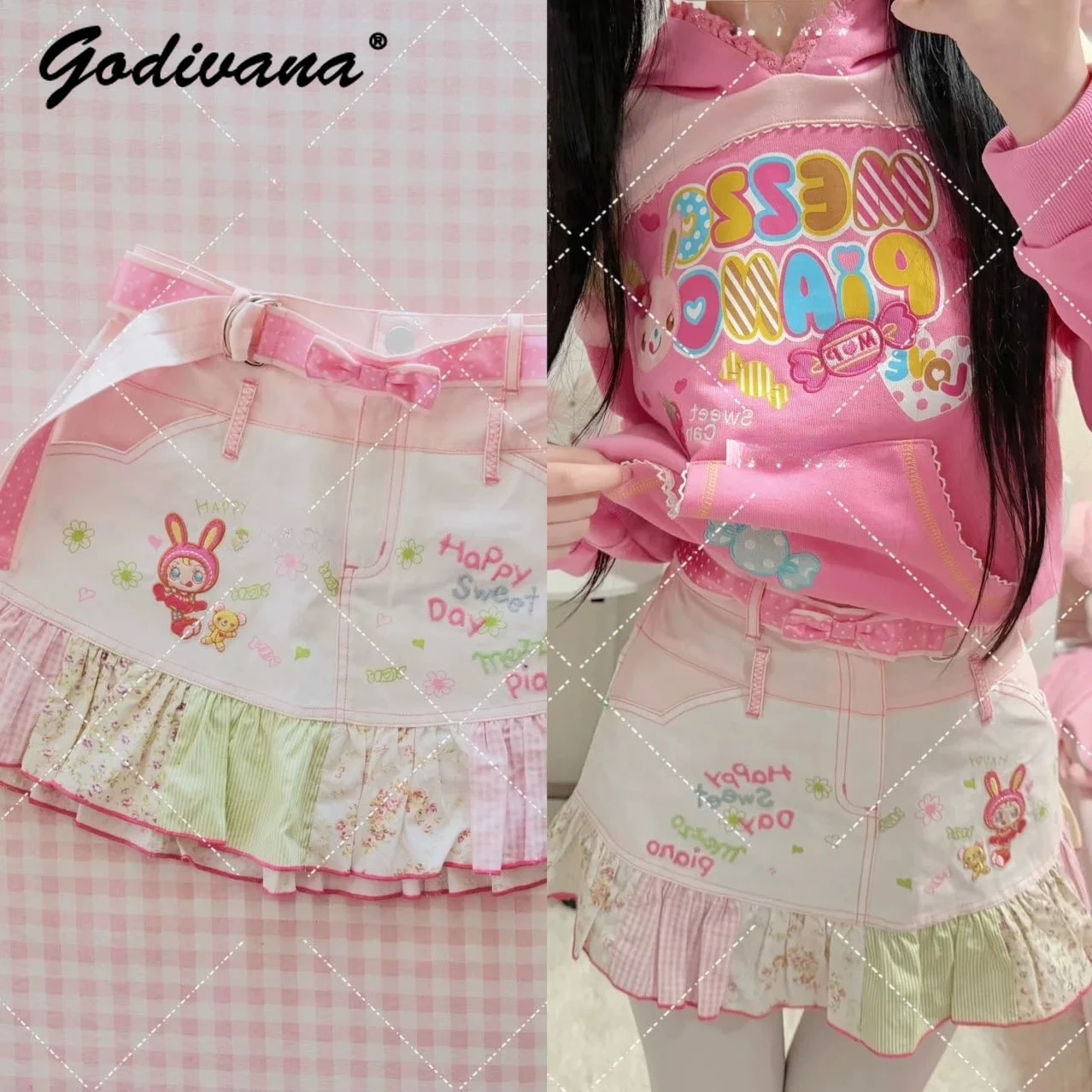 

Japanese Style Sweet Lolita Mini Skirt Subculture Daughter Girls Cute Embroidered Harajuku Aesthetic High Waist Short Skirt