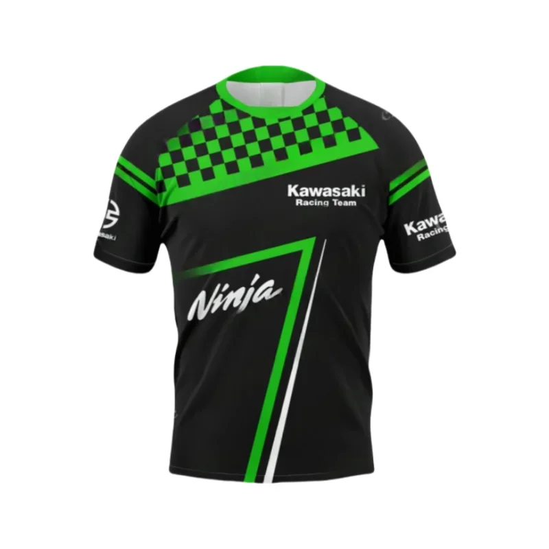 

Лето 2025 г., новый мужской мотоциклетный быстросохнущий спортивный тренировочный костюм Kawasaki, футболка с круглым вырезом и короткими рукавами, дышащий удобный топ