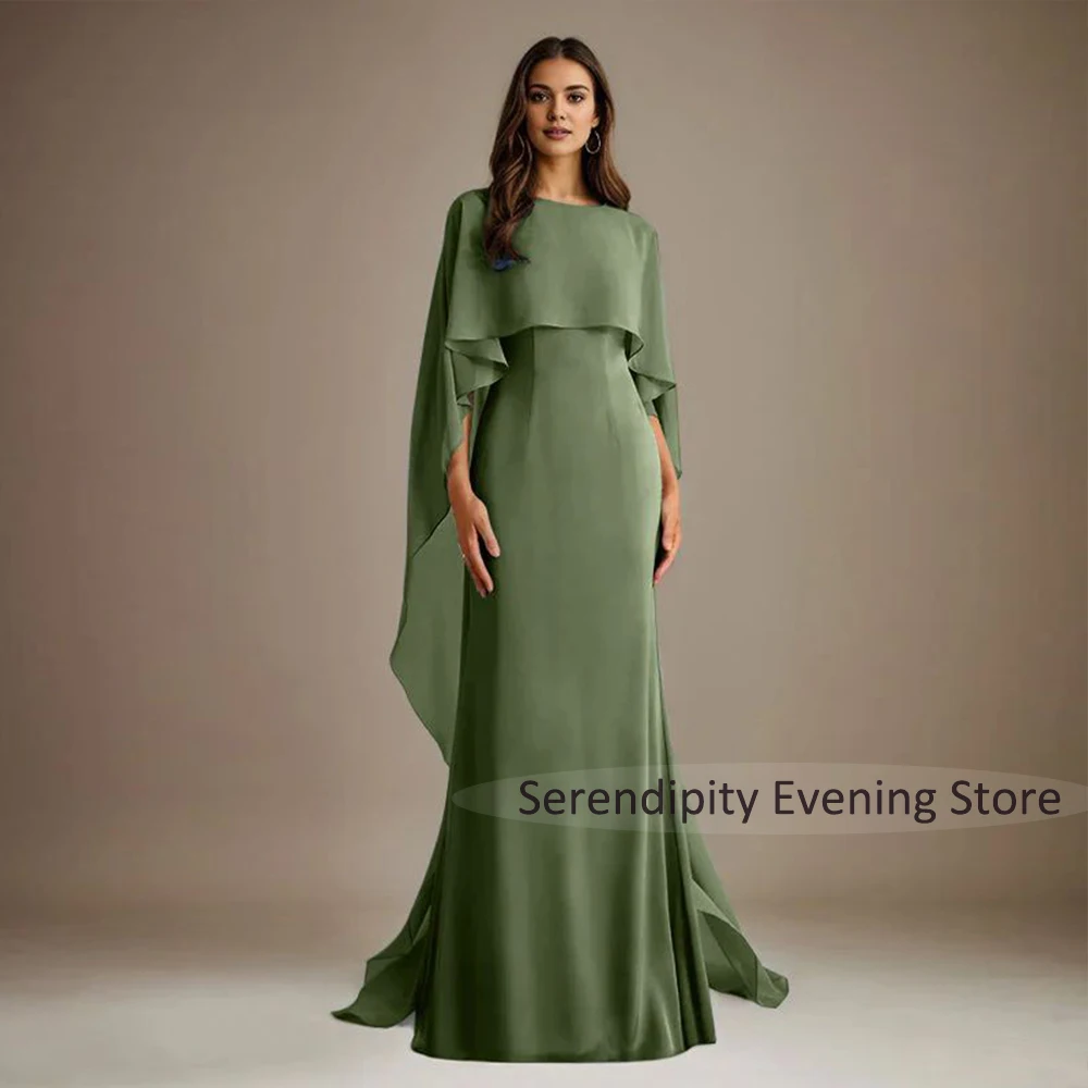 Kleider für die Brautmutter für Damen, Chiffon, bodenlang, A-Linie, formelle Kleider mit Umhang, elegantes Cocktail-Abend-Partykleid – Detail 2