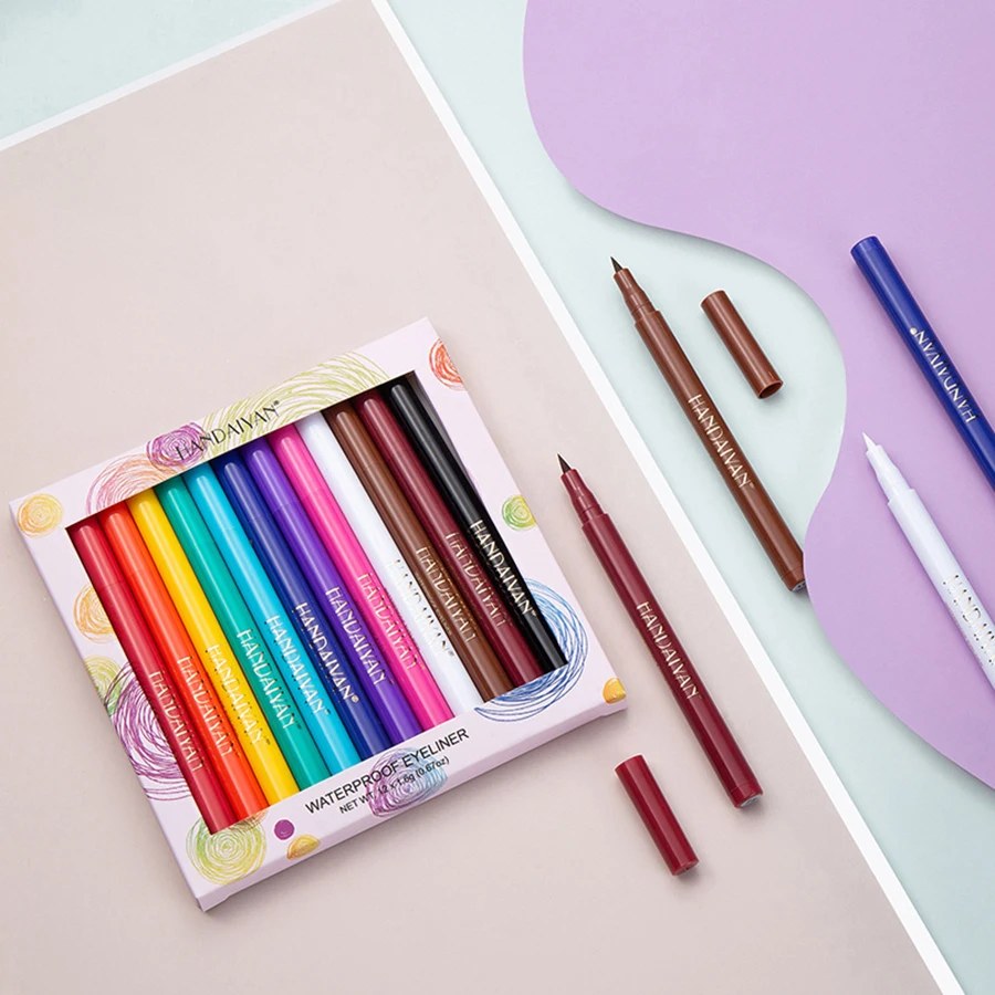 12 sztuk/zestaw wielokolorowych eyelinerów w pisaku, łatwe w użyciu, szybkoschnące, nie rozmazujące się, wodoodporne eyeliner w płynie, narzędzia do makijażu.