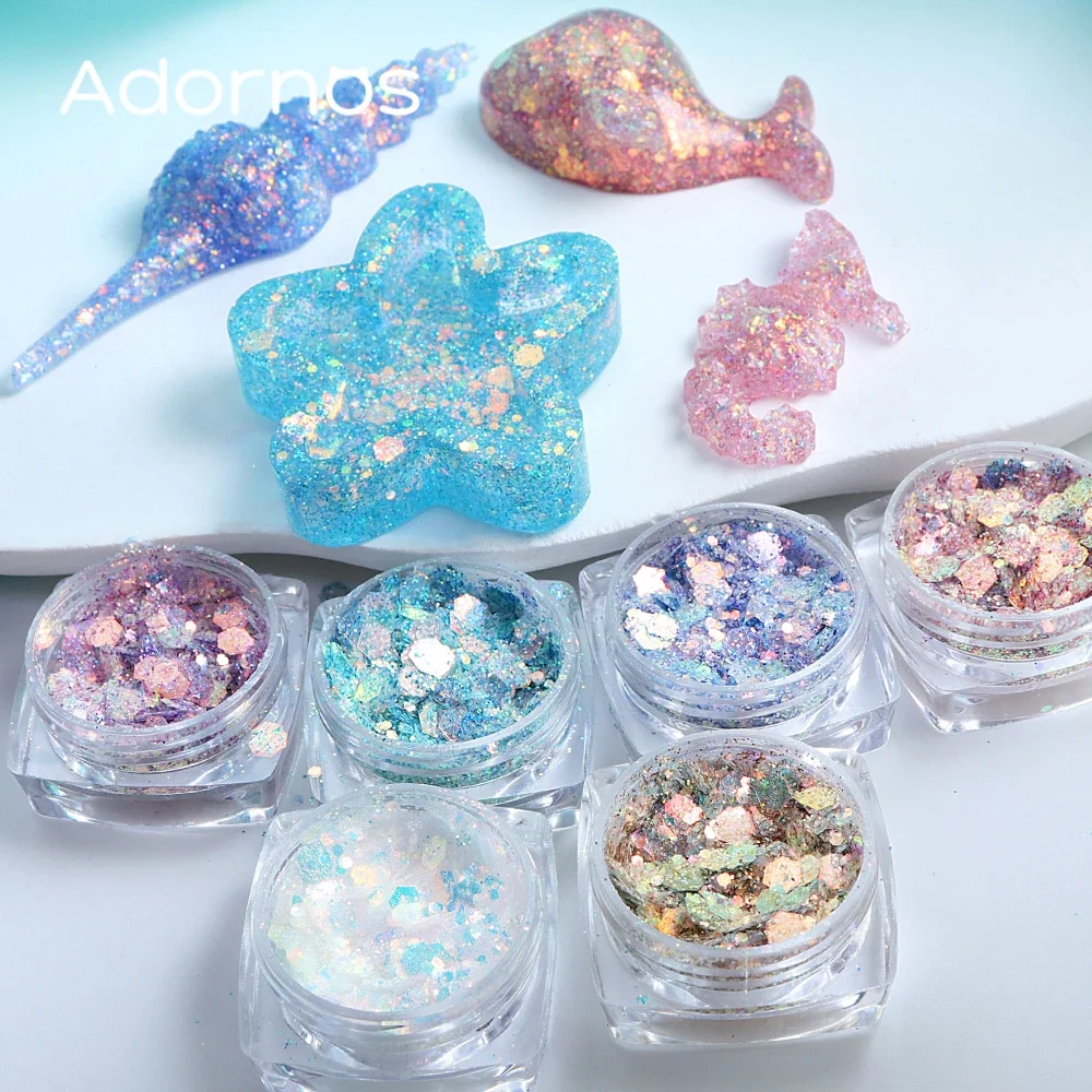 6 ชิ้น/เซ็ตสีรุ้ง Mermaid Sequins สําหรับอีพ็อกซี่เรซิ่น Shaker แม่พิมพ์ฟิลเลอร์ Spaekly หกเหลี่ยม Glitter Flakes DIY เครื่องประดับหัตถกรรมทํา