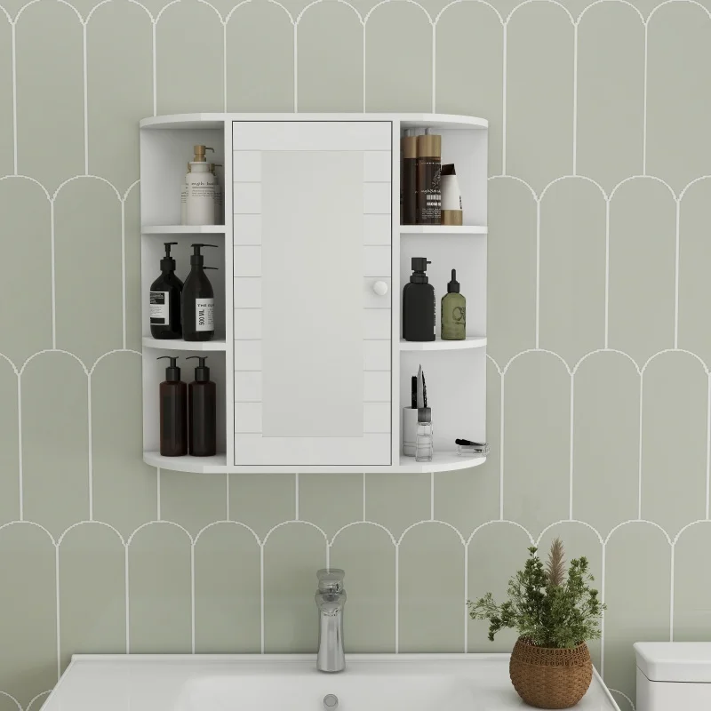 

Medicine Mirror Wall Mounted Cabinet With Mirror Door 6 Open Shelves 3 Adjustable Shelves Bathroom Living Room Laundry Bedroom