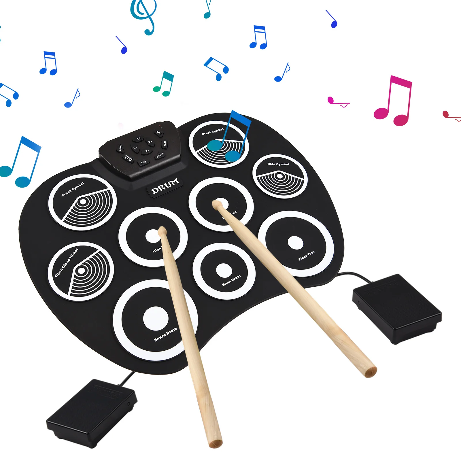 

Electronic Drum Set Hand Roll Drum Set 9 Pads MIDI Interface Supports DTX Games Portable Drum Set Gifts with Drumsticks Pedals