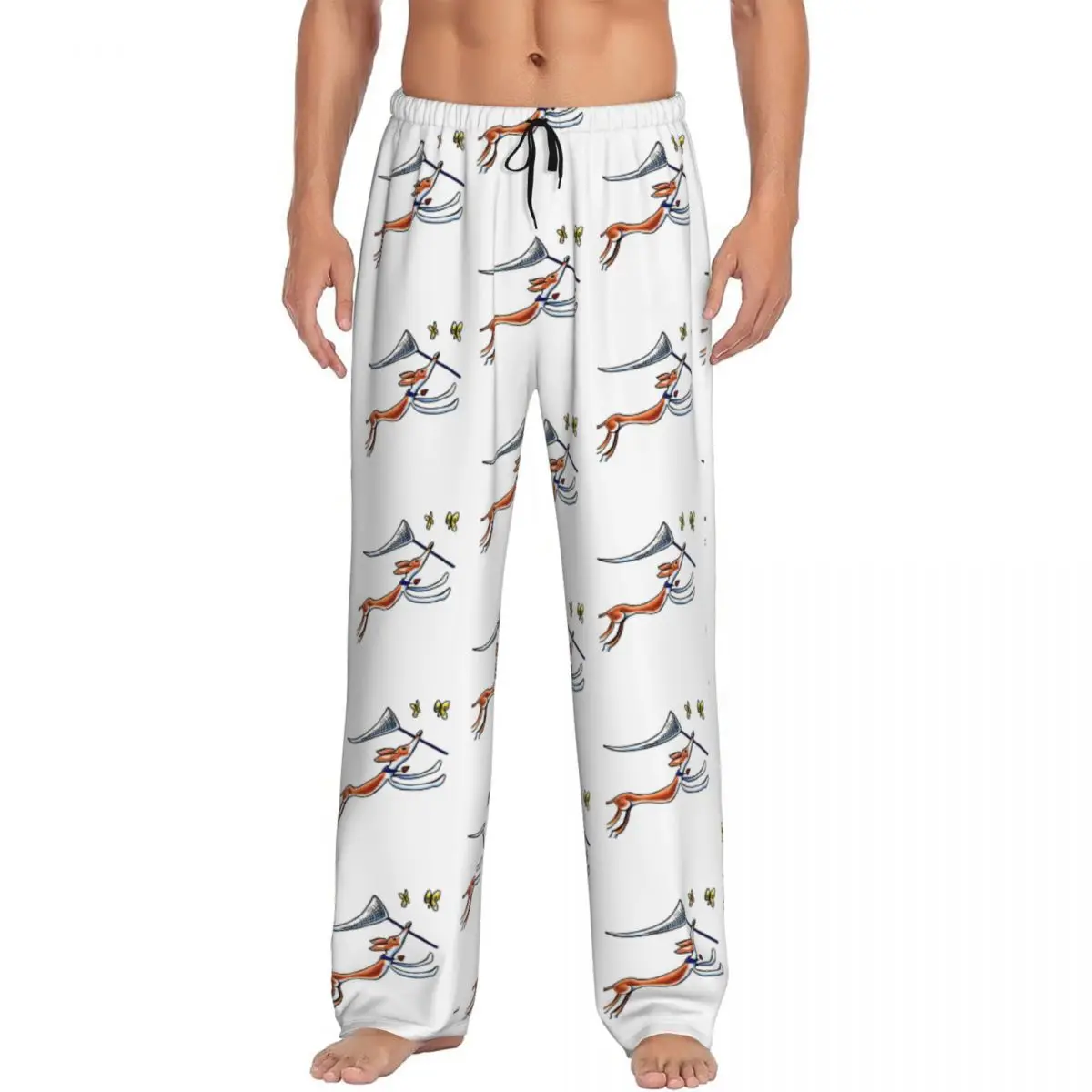 Custom Printed Ibizan Hound Butterflies Pajama Pants Men Greyhound Dog Sighthound Whippet Sleep Sleepwear Bottoms with Pockets