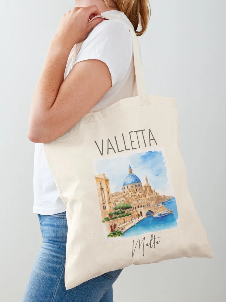 

Watercolor Design of Valletta - Malta Tote Bag Large bags for women hand bag tote bags men shopper bag woman