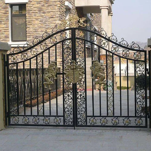 Retractable Wrought Iron Gate-Double Iron Door With Automatic Opening Pattern For Outdoor Application