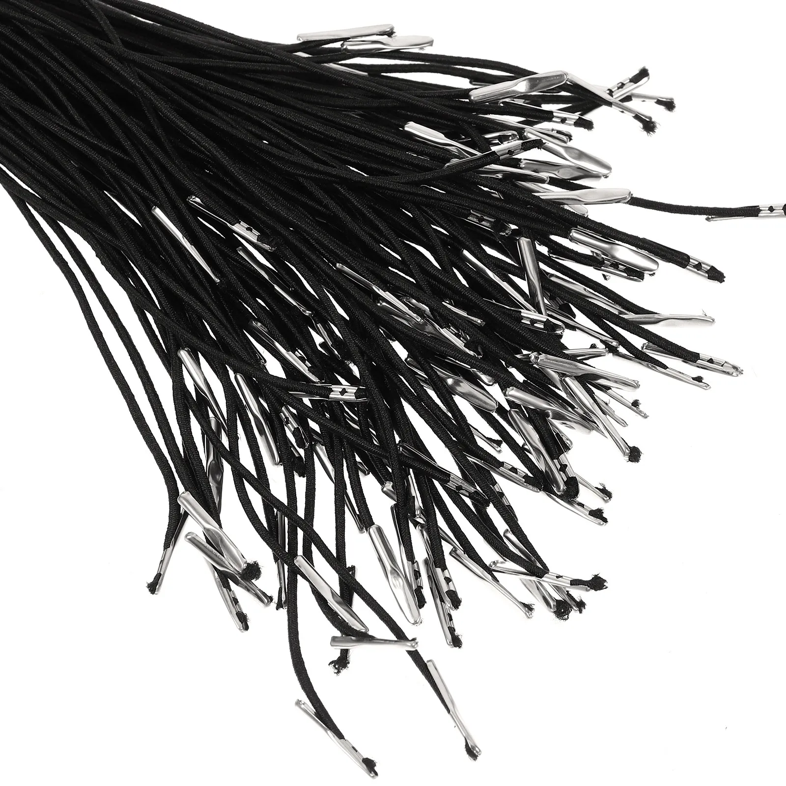 100Pcs Elastic Barbed Cord with Metal Tips Heavy Duty Stretchable Cord for Face Mask Strap Bookbinding and Craft Applications