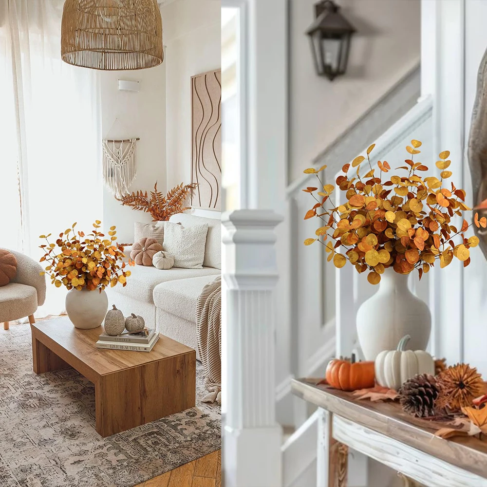 فرع الأوكالبتوس الخريف الاصطناعي نباتات الزيتون المزيفة زينة الخريف للمنزل غرفة الطاولة ترتيبات الأزهار ديكور المهرجان #5