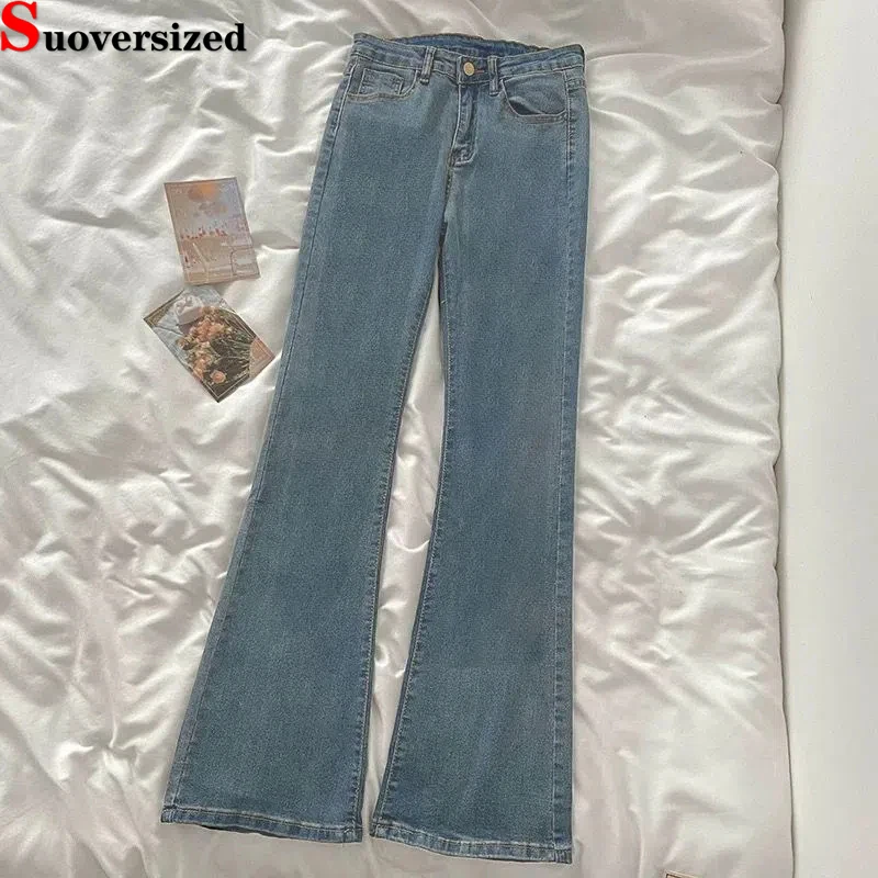 Fashion High Waist Flare Jeans Vintage Stretch Women Denim Pants Streetwear Blue Slim Bell-bottoms Spring Fall Korean Vaqueros