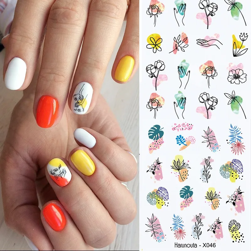 Água adesivos para unhas, Manicure Sliders, Summer Flower Sticker Design, Inscritores para unhas, 19pcs