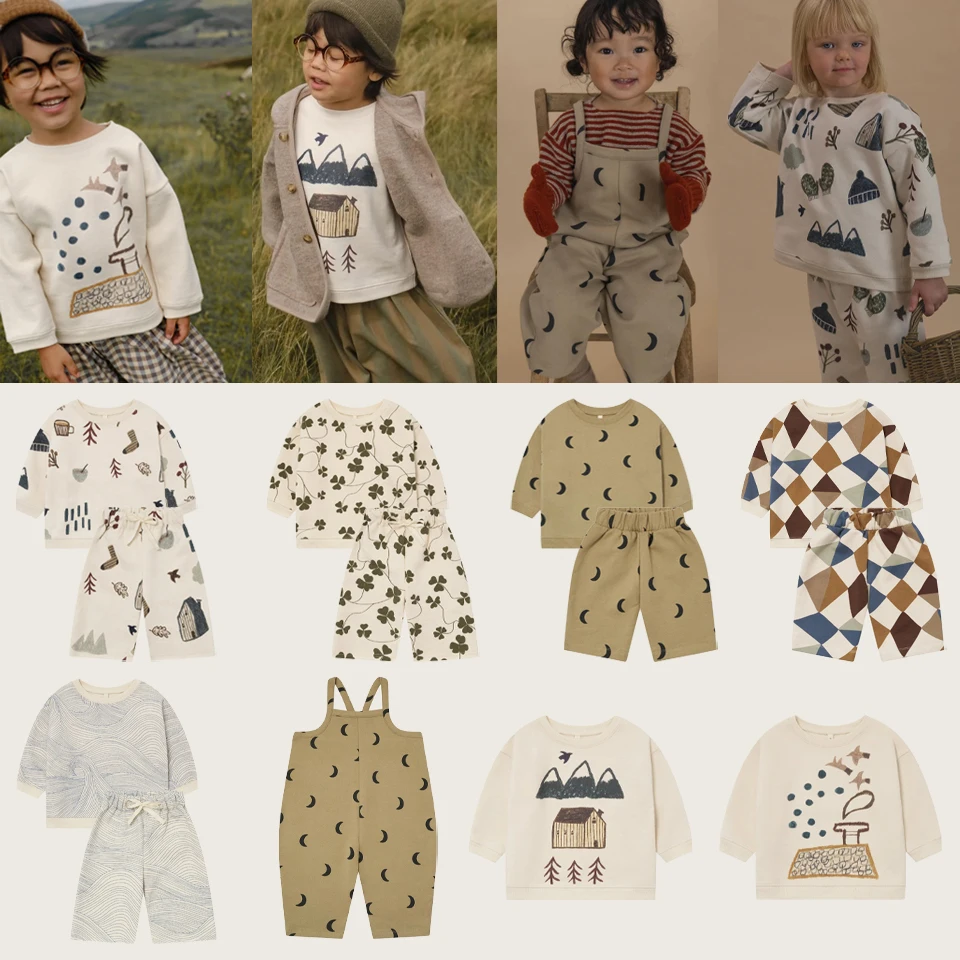 

2025 Winter Children Clothes Set Toddler Girls Fleece Sweatshirt Pants Boys Girl's Full Print Hoodies Trousers Kids Outerwear