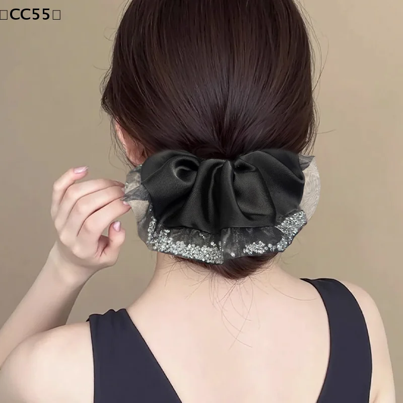 Modisches, elegantes Satin-Haargummi im Vintage-Stil, schwarzes Haarband für Damen〔CC55〕