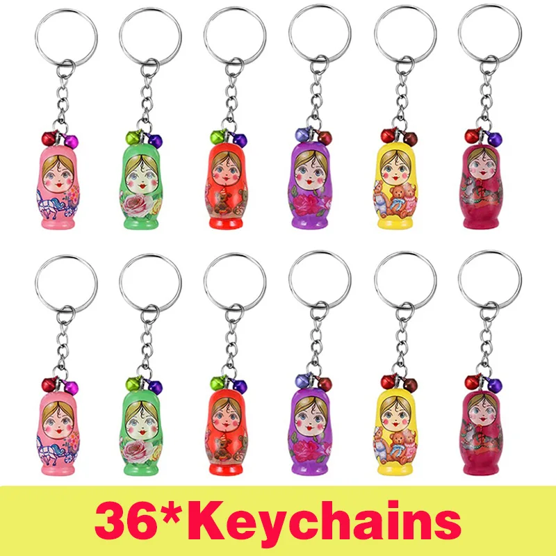 

36Pcs Wood Nesting Doll Keychain Pendant Ornament Matryoshka Russian Stacking Doll Ornaments Keyring for Handbag Purse