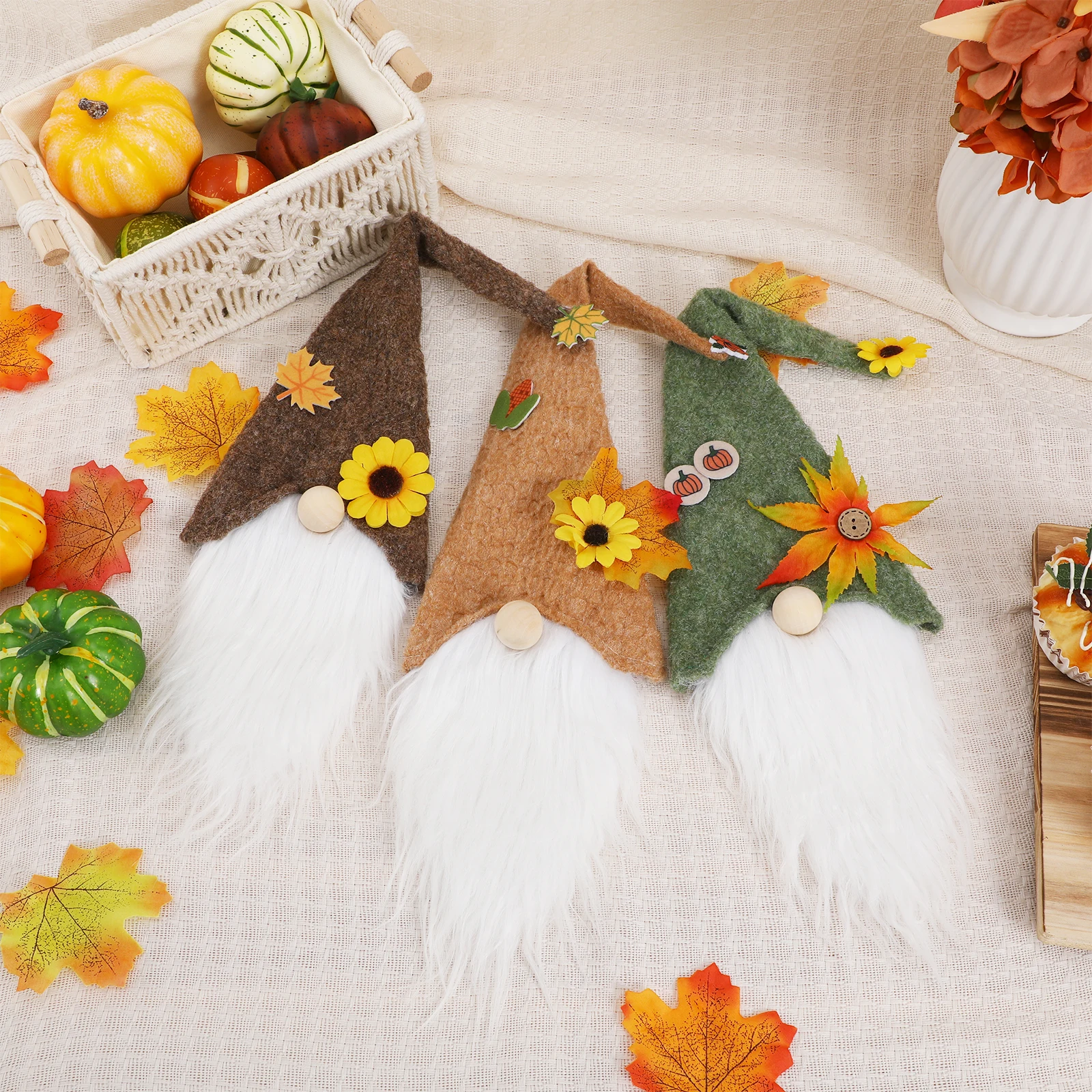 

3 Pcs Bottle Cover Gnome Topper Deep Brown Light Coffee Green Fall Decor Thanksgiving Supplies Handcrafted Exquisite Sleeve