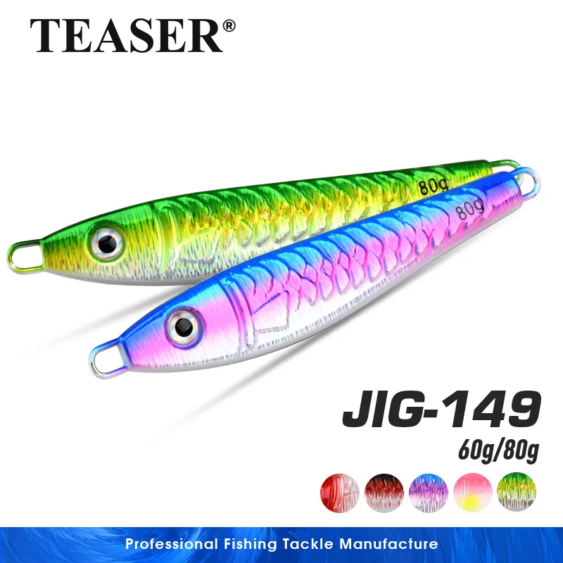 

TEASER J149 60g 80g Long Casting Seabass Bait Glow Fishing Jigging Lure Saltwater Hard Metal Jigs Lure Fast Fall Sinking Jigbait