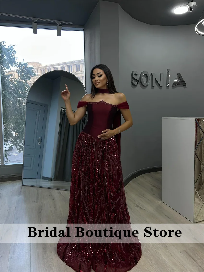 Robe de soirée bordeaux élégante avec perles, arabie saoudite, avec châle, robe de soirée de mariage, robe de bal personnalisée