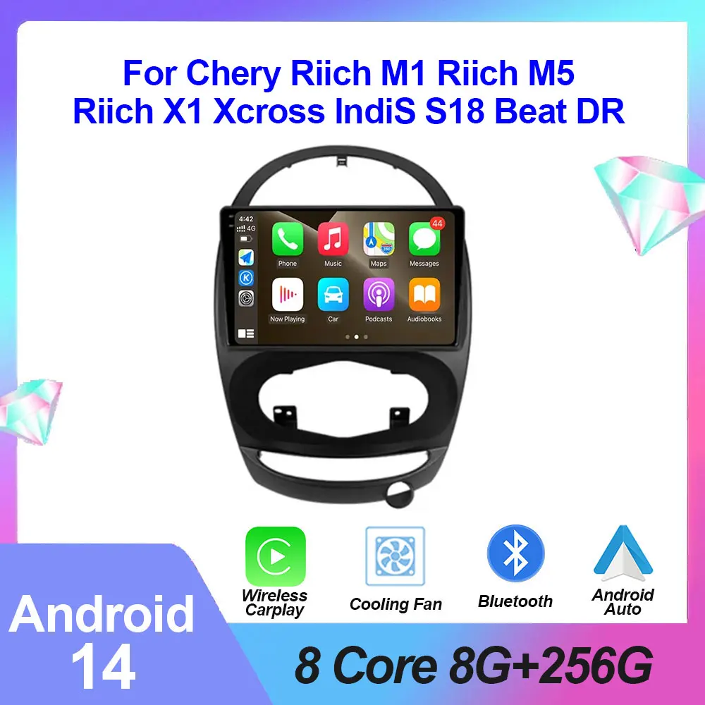 For Chery Riich M1 Riich M5 Riich X1 Xcross IndiS S18 Beat DR Android 14 Car Multimedia Video Auto Radio Player Navigation WIFI