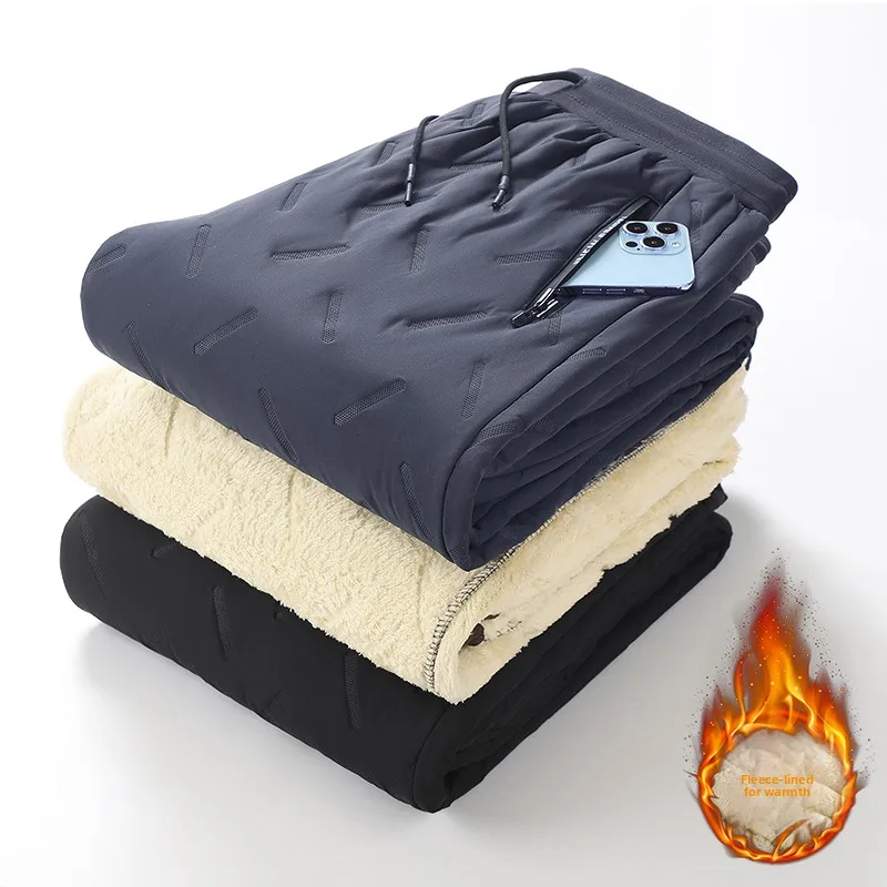 Winter Men Casual Cotton Pant Thick Largesized Fleece Outer Warm Pant Loose Straightleg Windproof Long Pant Middleaged Sweatpant