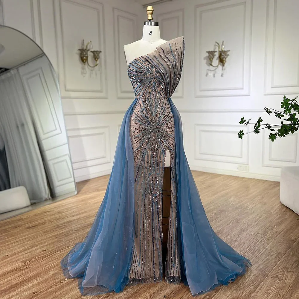 Serene Hill Blue High Slit  Overskirt Mermaid Luxury Beaded Dubai Evening Dresses Women Wedding Party Customized 2025 GLA71921A