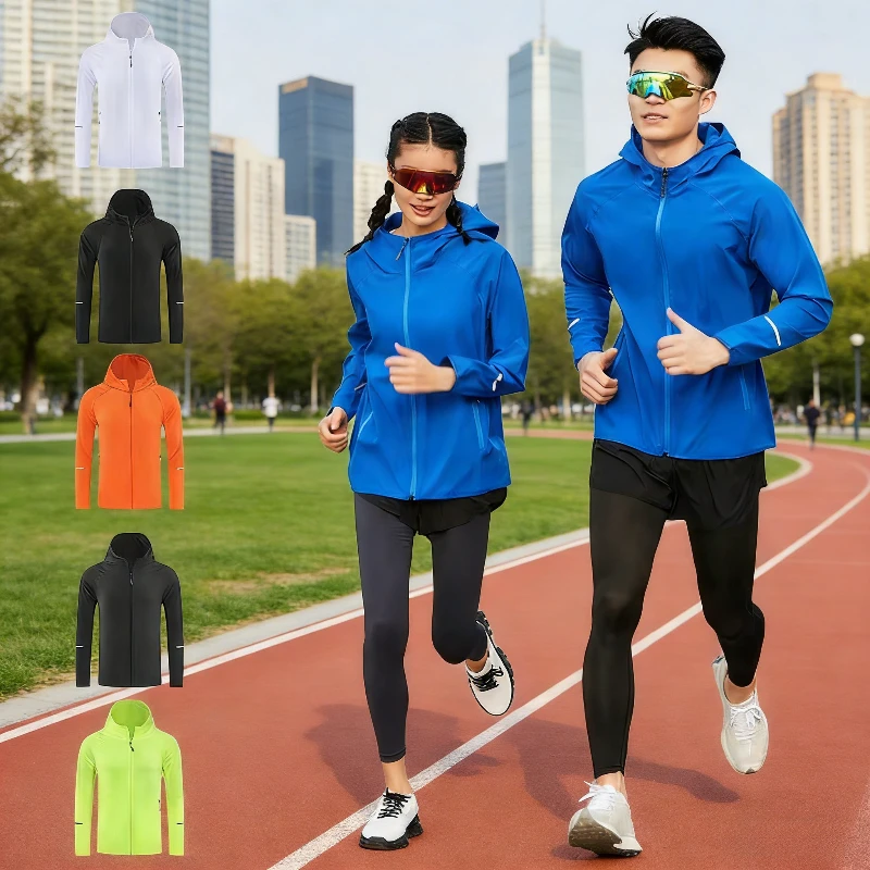 Men Women Morning Night Running Jacket - Lightweight Reflective Windproof Hoodie, Zippered Sports Windbreaker for Jogging
