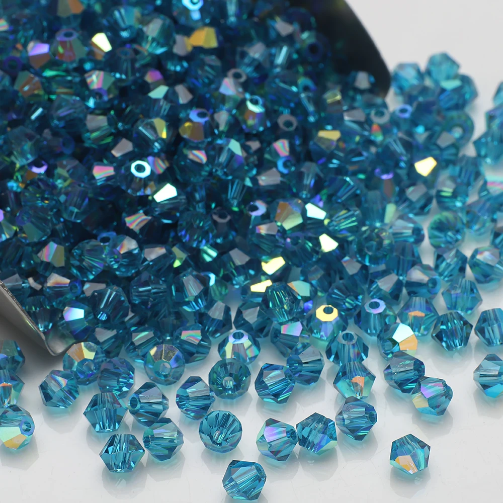 720 pièces de perles en cristal autrichien biconique bleu facetté de 4 mm, perles d'espacement en verre pour la fabrication de bijoux DIY, bracelets et accessoires