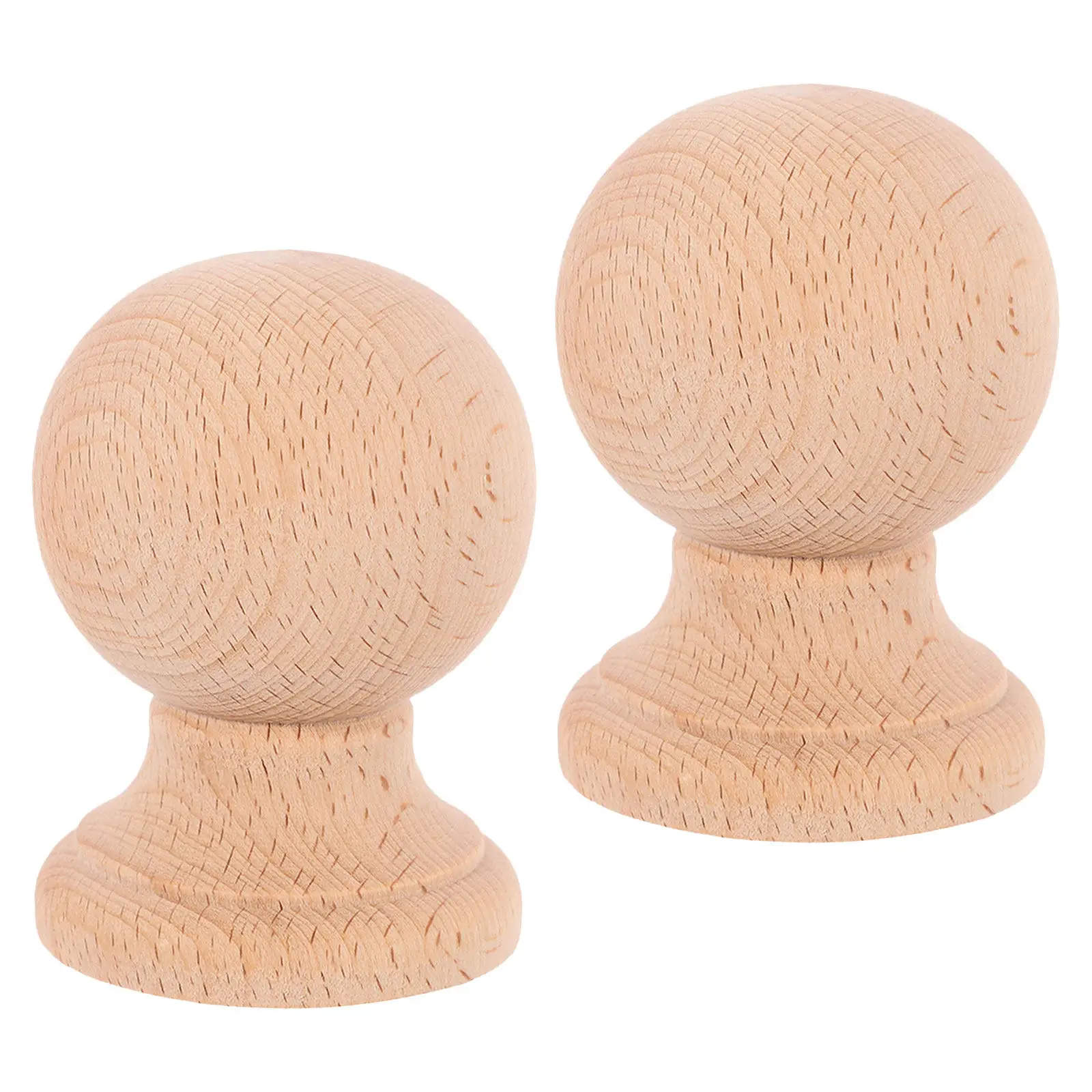 2Pcs Solid Wood Curtain Finials Unfinished Carved Wooden Finials for Furniture Bedpost Stair Railing Fence Post Outdoor Indoor