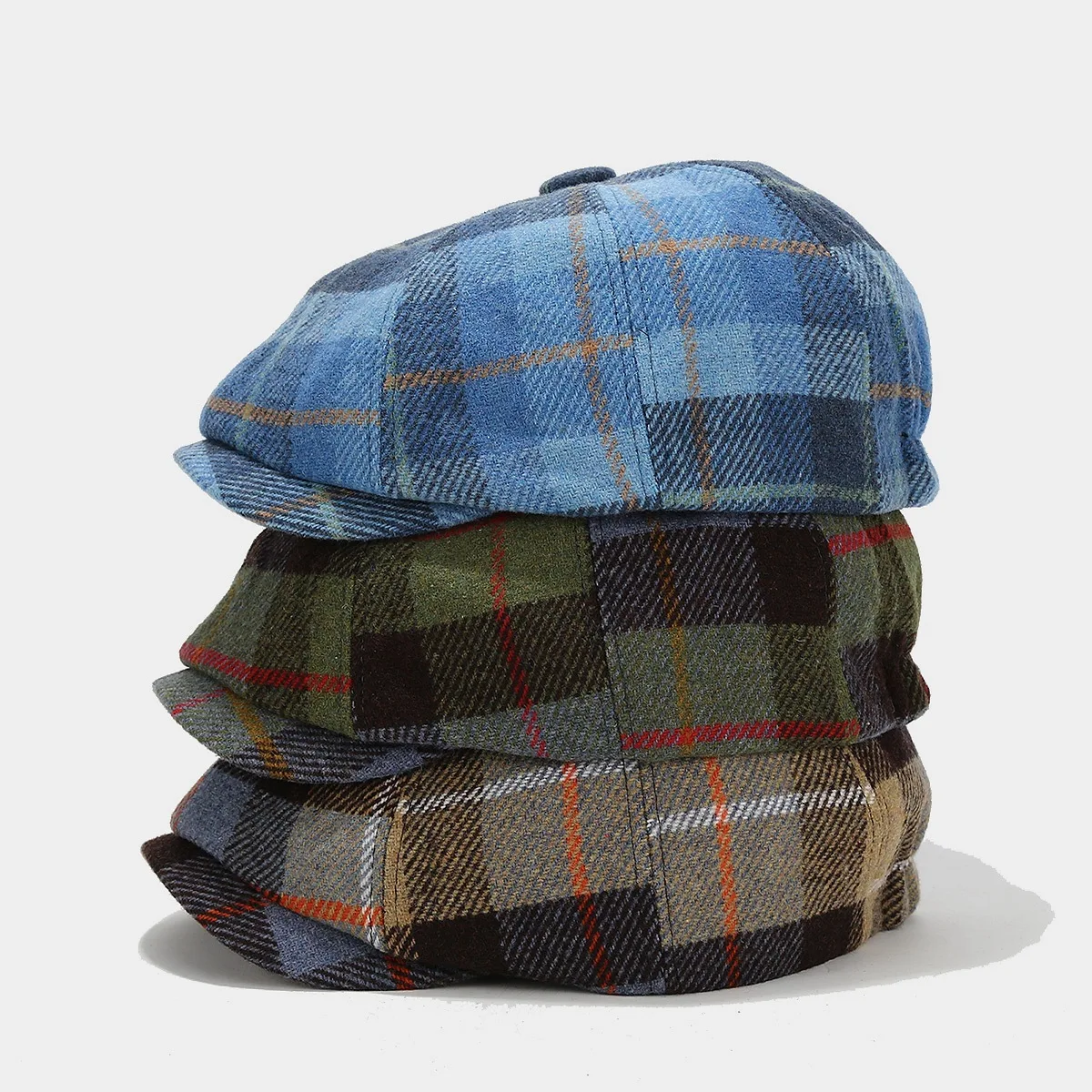 

Hot Woolen Hat Ladies Autumn-winter Octagon Fashion Plaid Beret Men Vintage Painter Hat Newsboy Hat