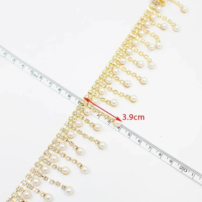 1yard Pearl Tassel Crystal Metal Trim Bridal Wedding Dress DIY Decoration Welding Rhinestone Fringe Sew on Clothing Shoes Bag