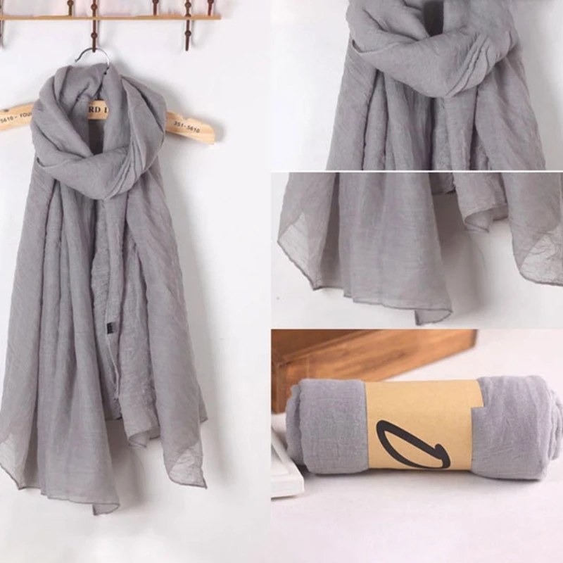 Fashion New 16 Colors Women Long Scarf Wrap Scarves Vintage Cotton Linen Large Shawl Hijab Elegant Solid Black Red Whi