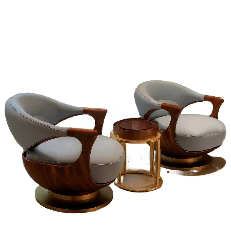 

Solid gray walnut environmentally friendly leisure armchair new creative luxury genuine living room accent