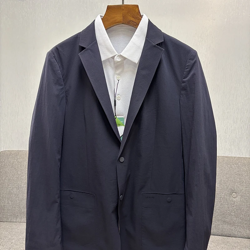 

Outdoor Men's Casual Thin Suit Lightweight Breathable Easy Care Spring Summer Faion Urban Sle Long Sve Flat Collar