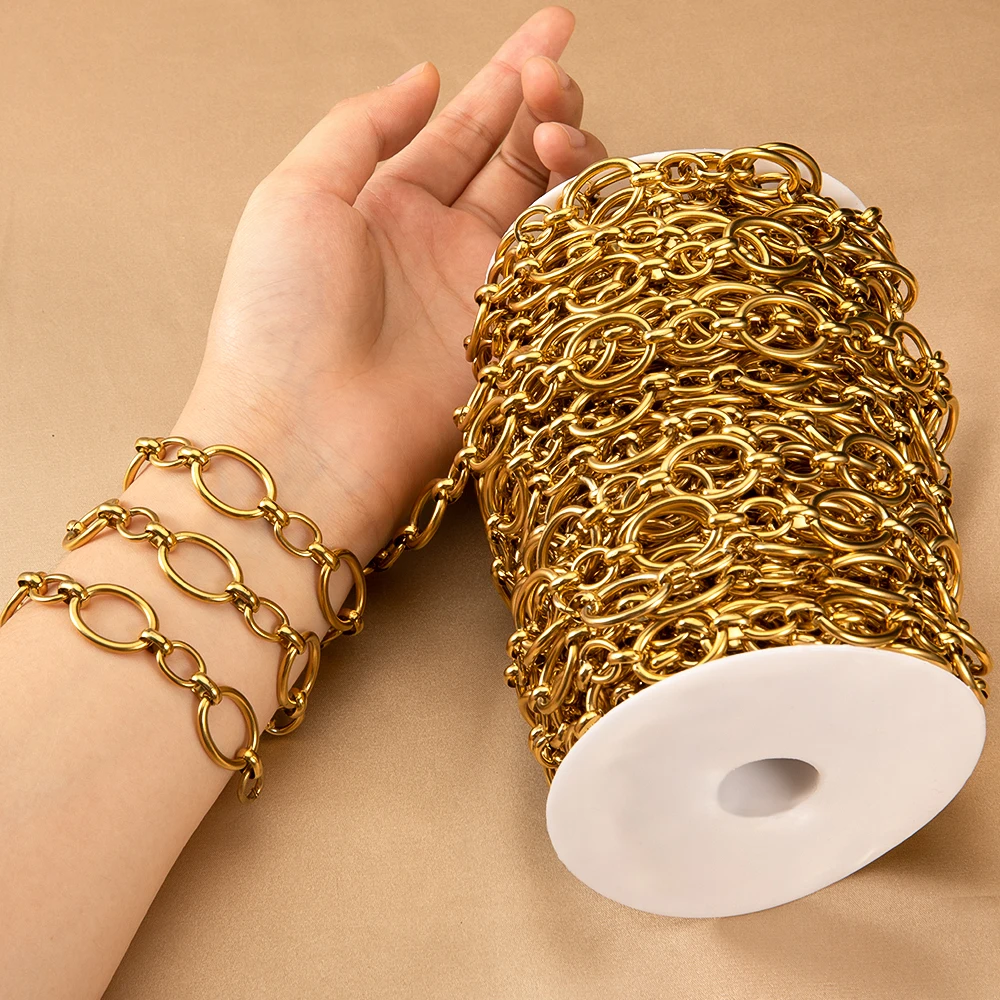 1M Stainless Steel Big Oval Joint Small Circle Link Chains Heavy Chunky Punk Chain DIY Jewelry Making Supplies Necklace Bracelet