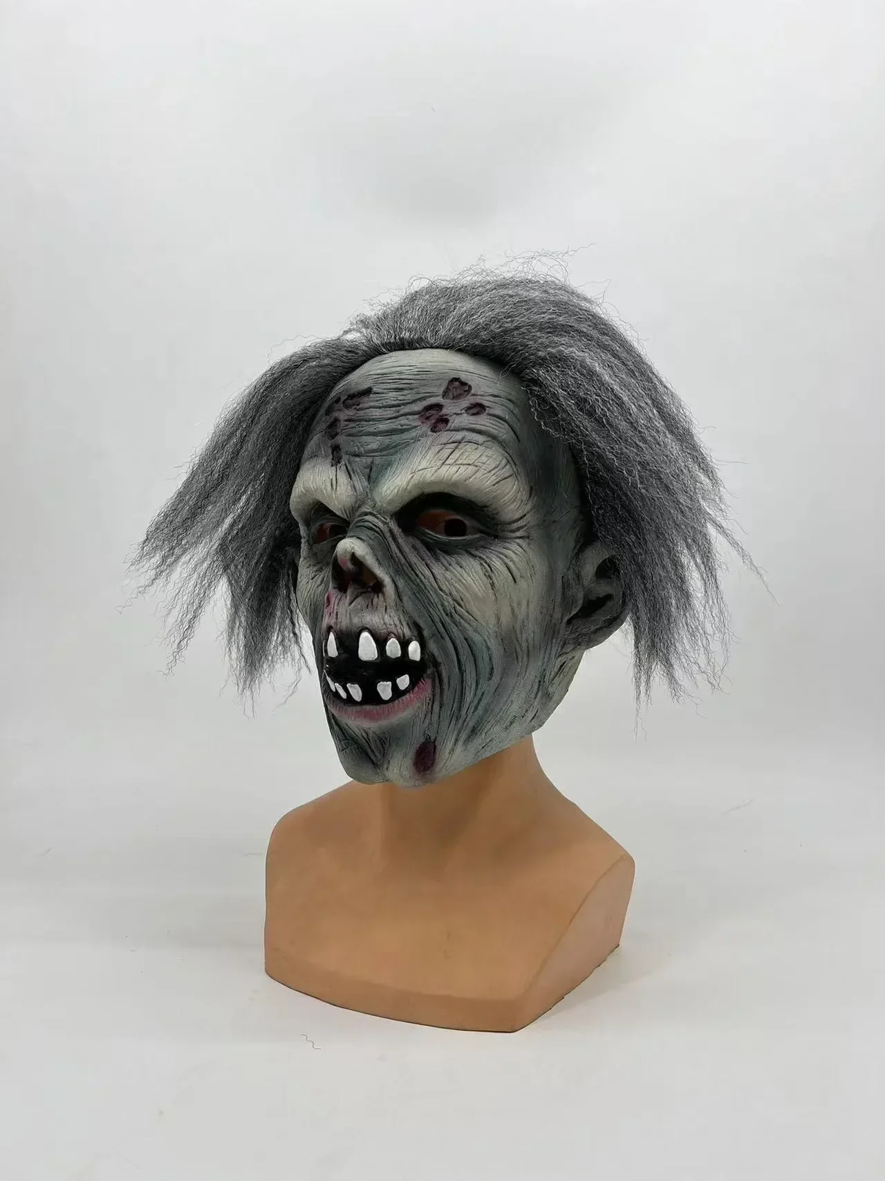 2024 New Halloween Grey-haired Zombie Latex Mask Full Face Horror Haunted House Cos Props