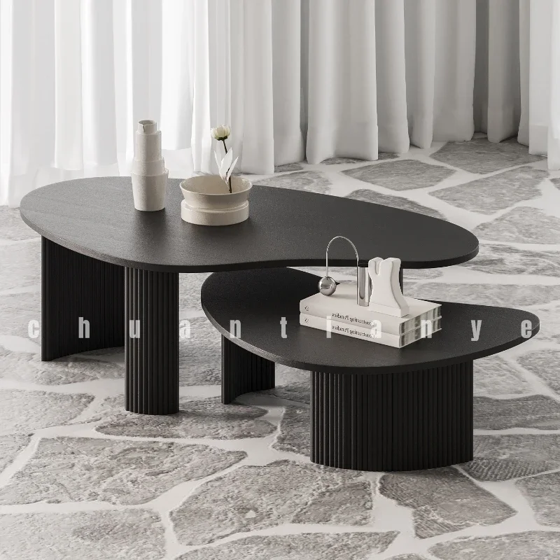 Simple Black Table Small Apartment Living Room Crescent Coffee Table Nordic Style Irregular Design Tea Table