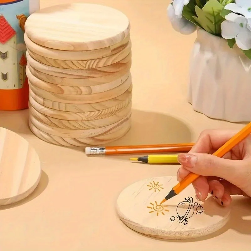 12PCS Wooden Coasters Set Round Natural Log Slices DIY Craft for Carving Painting Handmade Home Decor