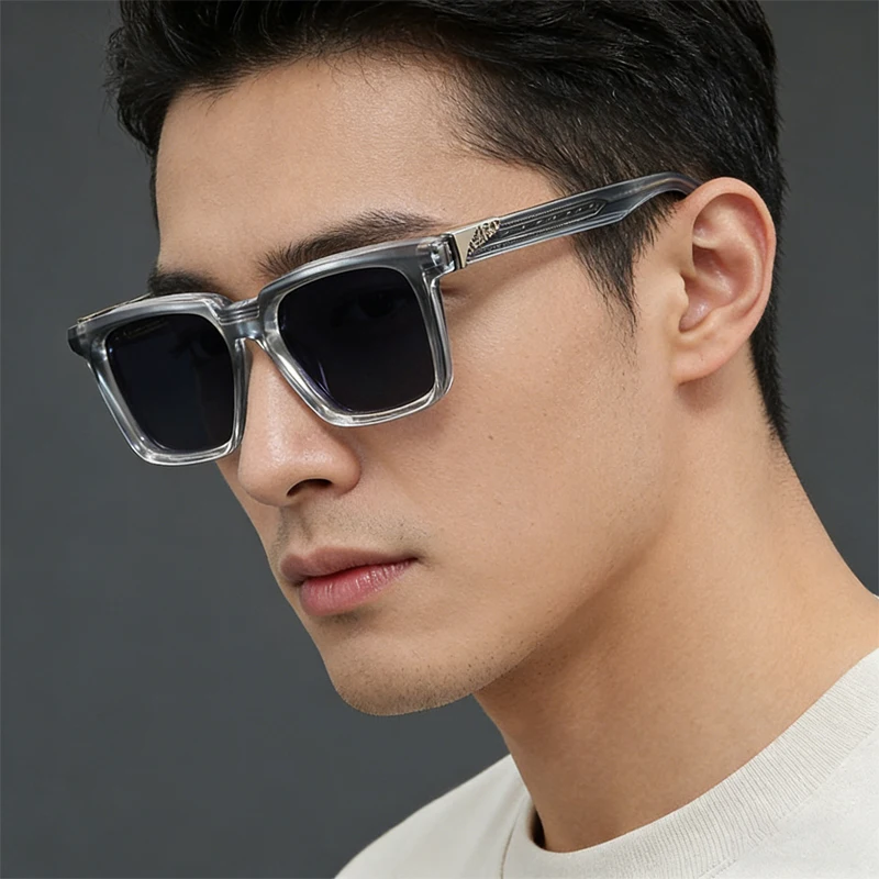 Vintage Thick Frame Square Sunglasses Unisex UV400 Protection Luxury Metal Decor Sunglasses For Driving