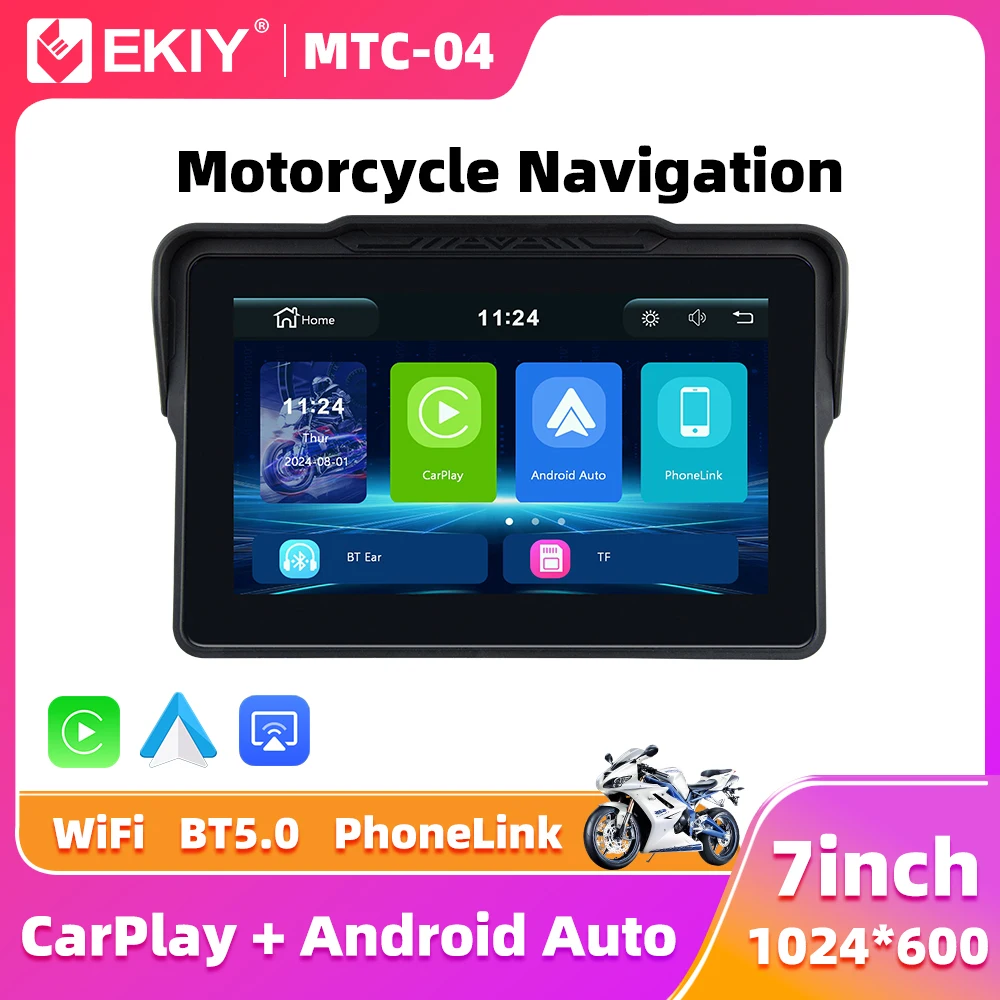 EKIY Wireless CarPlay Moto 7 بوصة لوحة قيادة رقمية محمولة للدراجات النارية نظام تحديد المواقع والملاحة شاشة عرض شاشة أندرويد السيارات