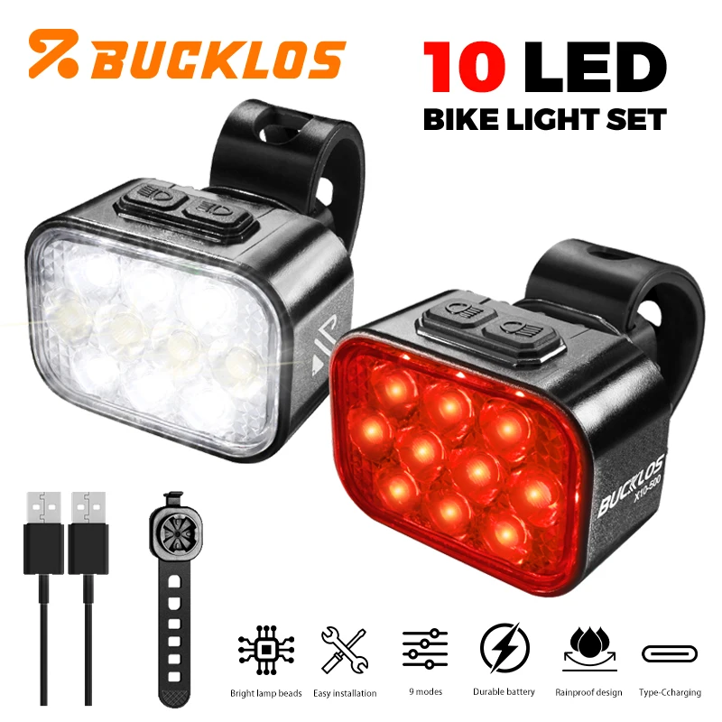 

BUCKLOS Bicycle Light Front Rear 1100mAh LED Bike Light Waterproof Bike Lights USB Rechargeable Bike Lamp Bicycle Accessories
