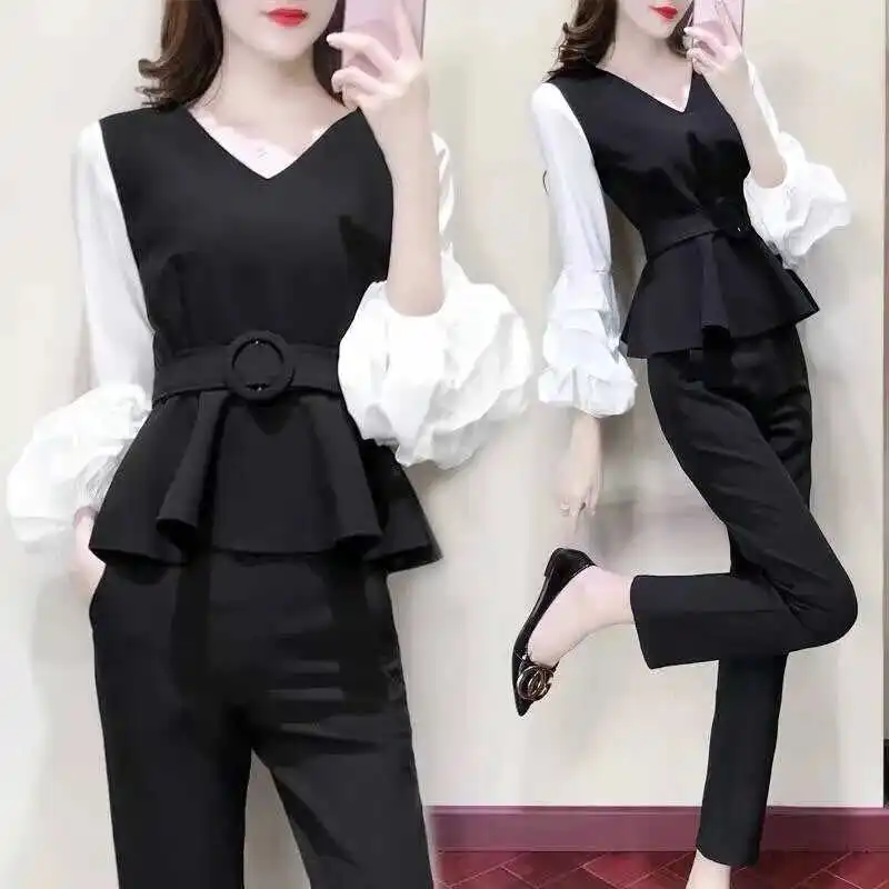 

Slimming Professional Women's Fashion Set plus Size Autumn New Style Two-Piece Suit Cover Belly Elegant Lady Elegant Trendy