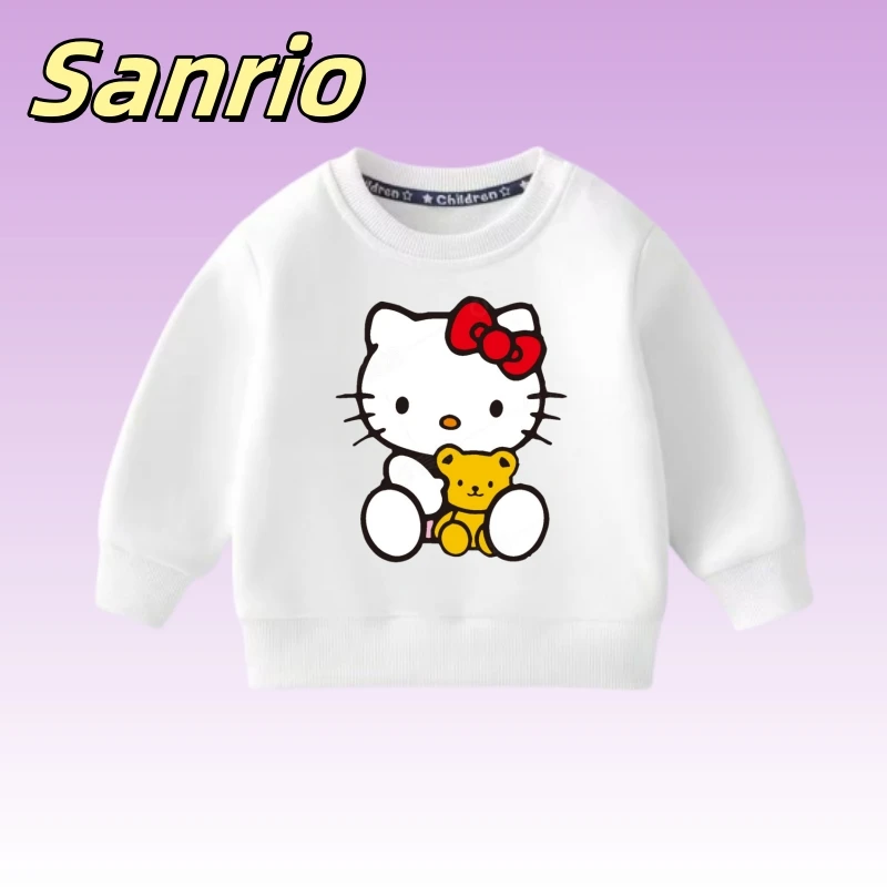 

Sanrio, осенняя одежда для маленьких девочек, детские толстовки с принтом «Hello Kitty», детский милый пуловер, футболки с длинными рукавами, топ
