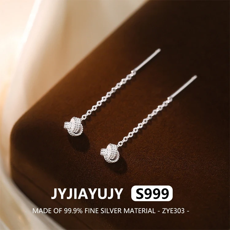 

JYJIAYUJY 100% Whole Original Fine Silver S999 Threader Earrings Braided Rope Knot Elegance For Daily Wear Gift For Women ZYE303