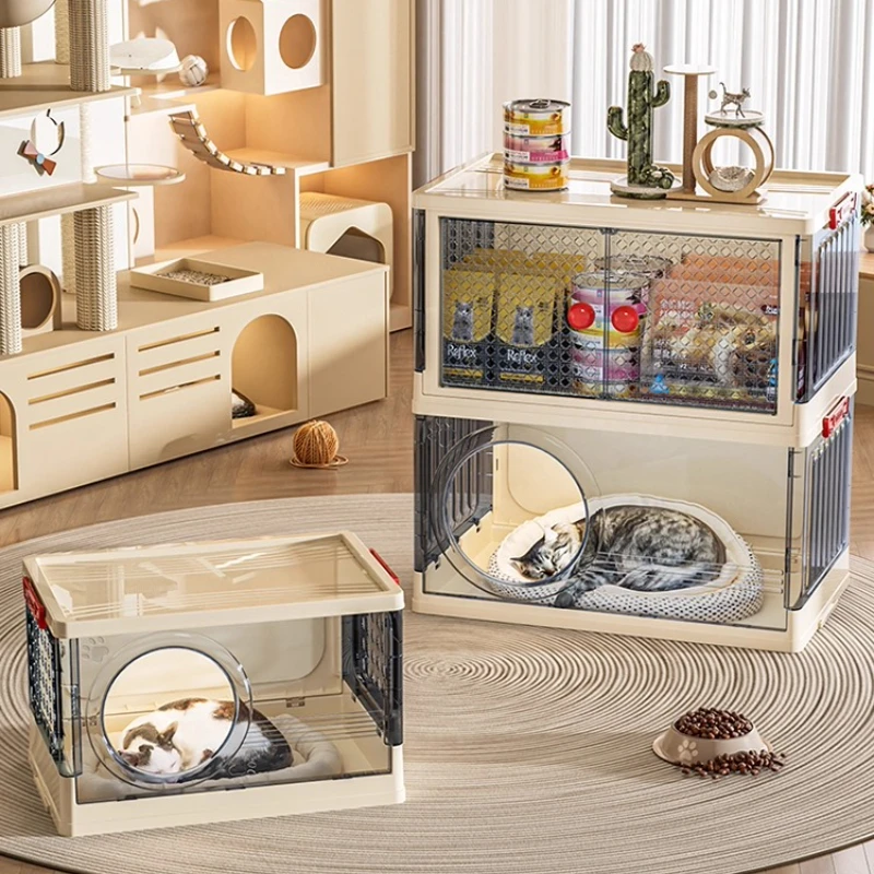 Spacious Clear Cat Enclosure, Foldable Storage Box for Pet Toys, Thickened Stackable Cat Cage, Multi-Purpose Cat House