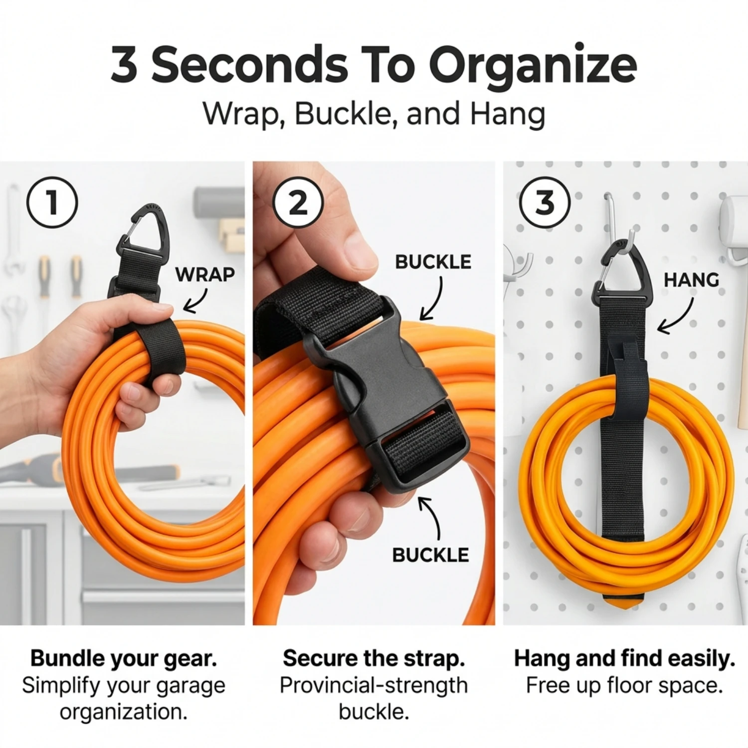 2PCS Adjustable Garden Hose Strap, Heavy-Duty Extension Cord Organizer, Hanging Storage Straps for Garages and Studios, Reusable