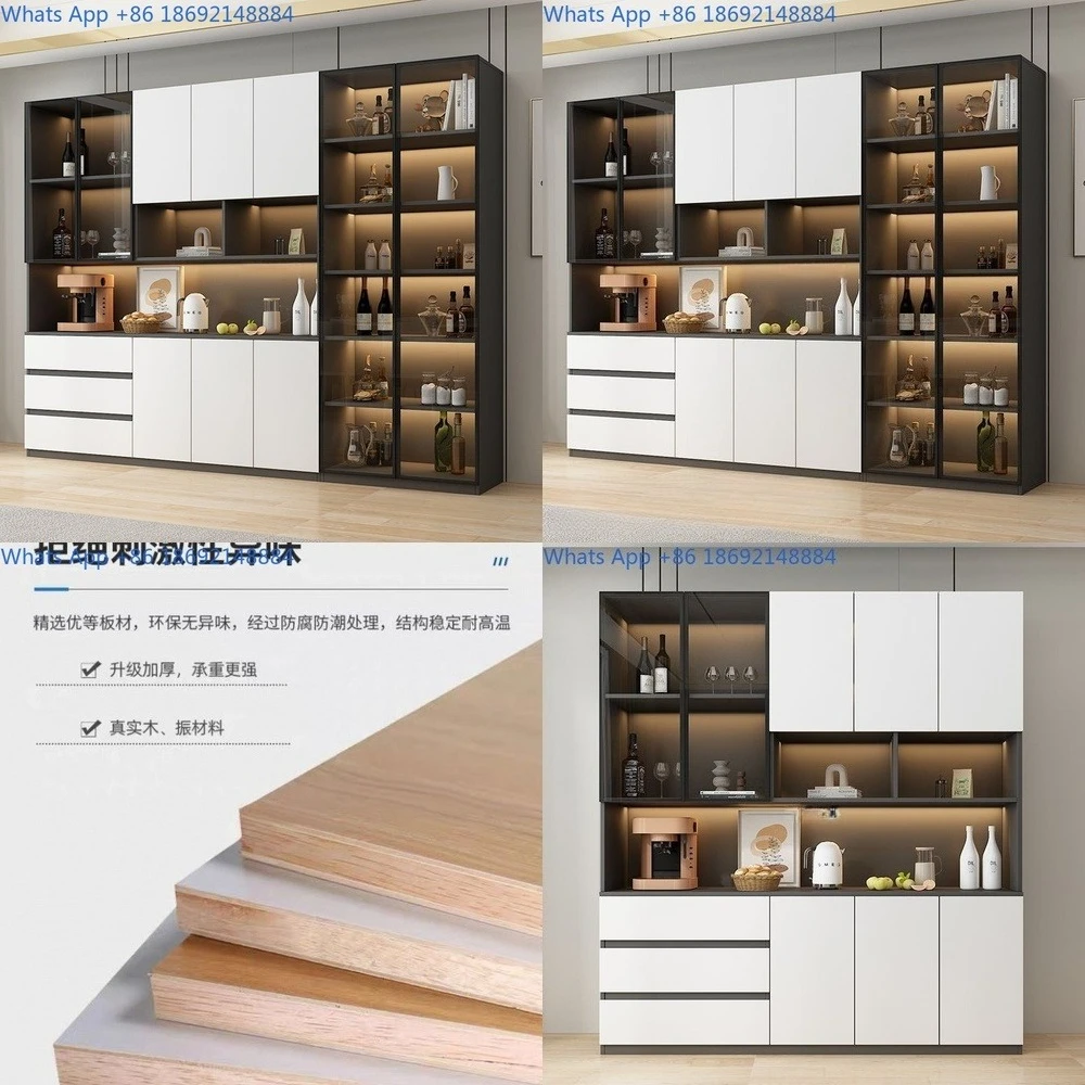 Sideboard Tall Cabinet Wall Mounted Modern Minimalist Luxury Living Room Storage Cabinet Italian Style Glass Door Wine Cabinet
