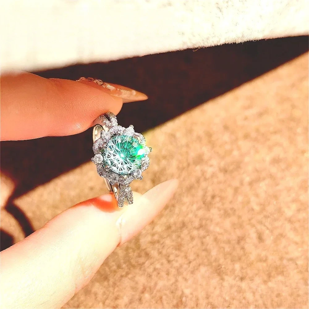 Luxury-Style 925 Sterling Silver Super Shiny Mint Green Zirconia Ring - Women's Wedding Ring Party Gift